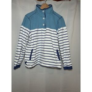 Lazy Jacks Co. Women's 1/4‎ Quarter Zip Sweatshirt Blue White Stripe UK 14 US 10
